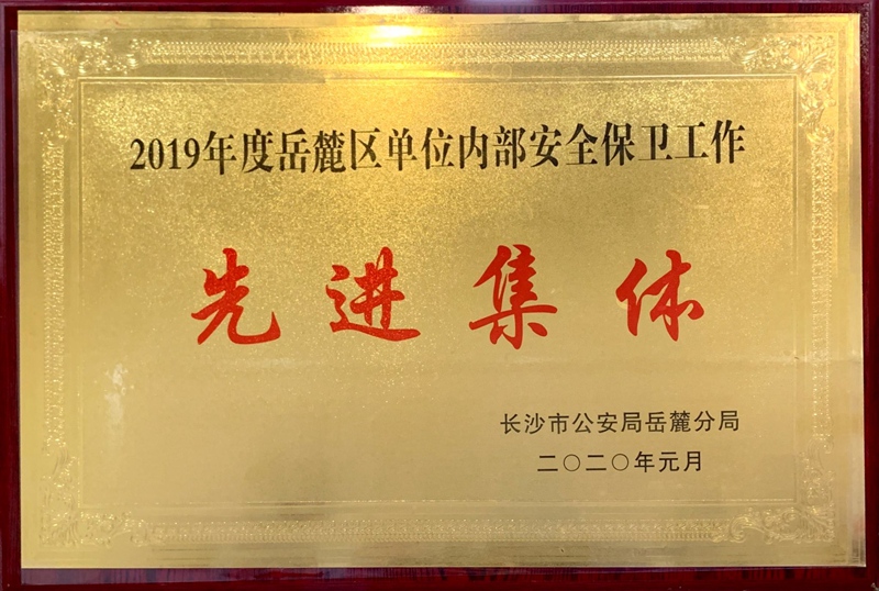 2019年度岳麓区单位内部安全保卫工作先进集体